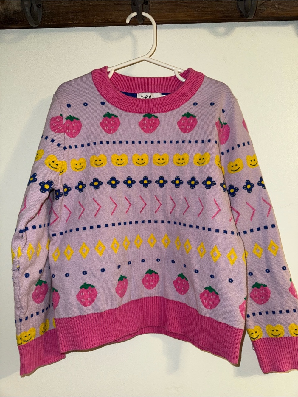 Lola + The Boys Lavender Crewneck Sweater with Pink, Yellow & Blue Motifs